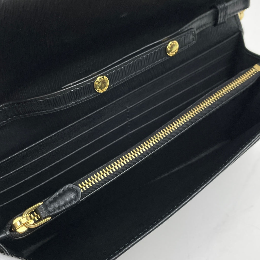 プラダ ロゴ チェーン ウォレット 長財布 レザー ネロ(ブラック) レディース 【中古】brbag