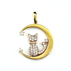 アニマルモチーフ ペンダントトップ YG イエローゴールド メレダイヤ 猫 月 cat ペンダントトップ K18 ダイヤモンド レディース ノンブランドジュエリー 【中古】nbjwl