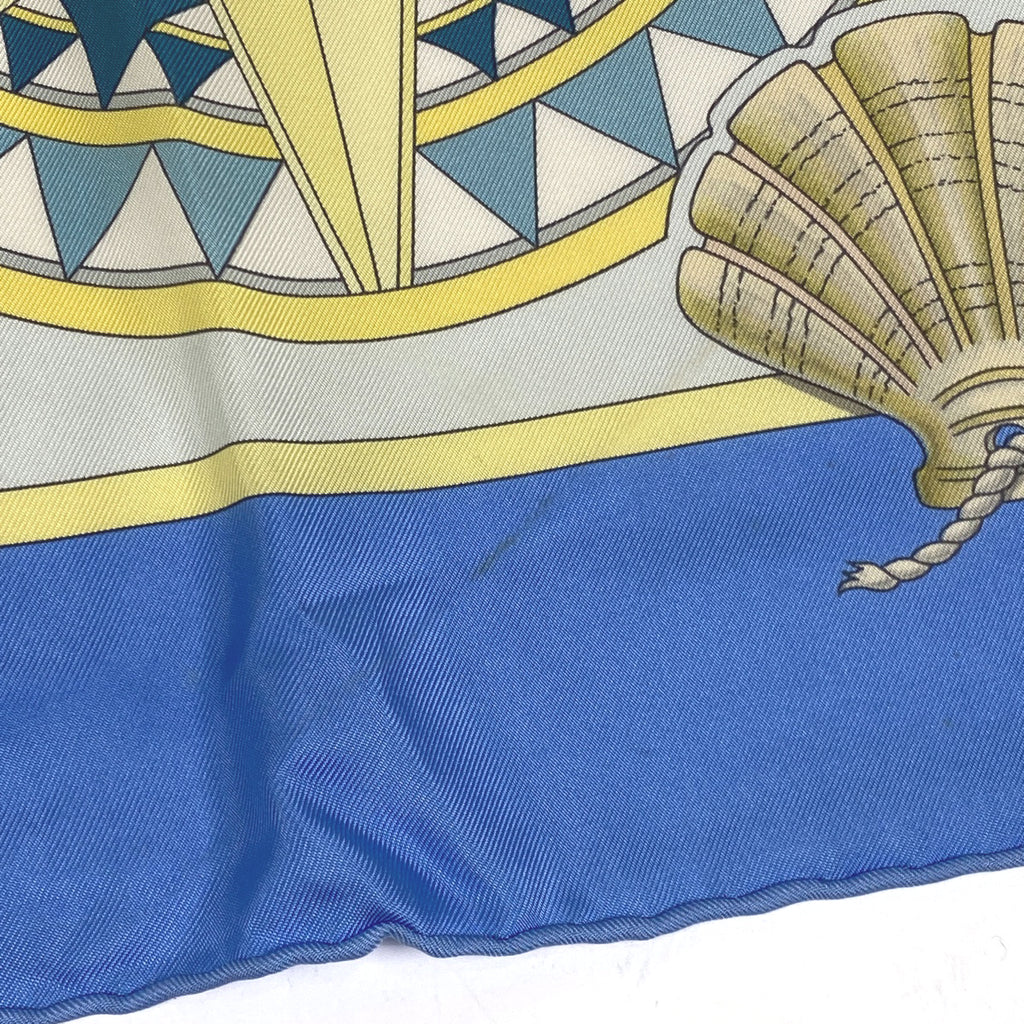 エルメス カレ 90 L'AIR MARIN 海風 船 貝殻 スカーフ シルク ブルー マルチカラー レディース 【中古】brbag