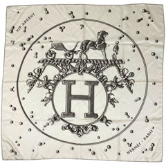 エルメス カレ 90 VIF ARGENT 銀の雫 Hロゴ 馬 スカーフ シルク ホワイト レディース 【中古】brbag