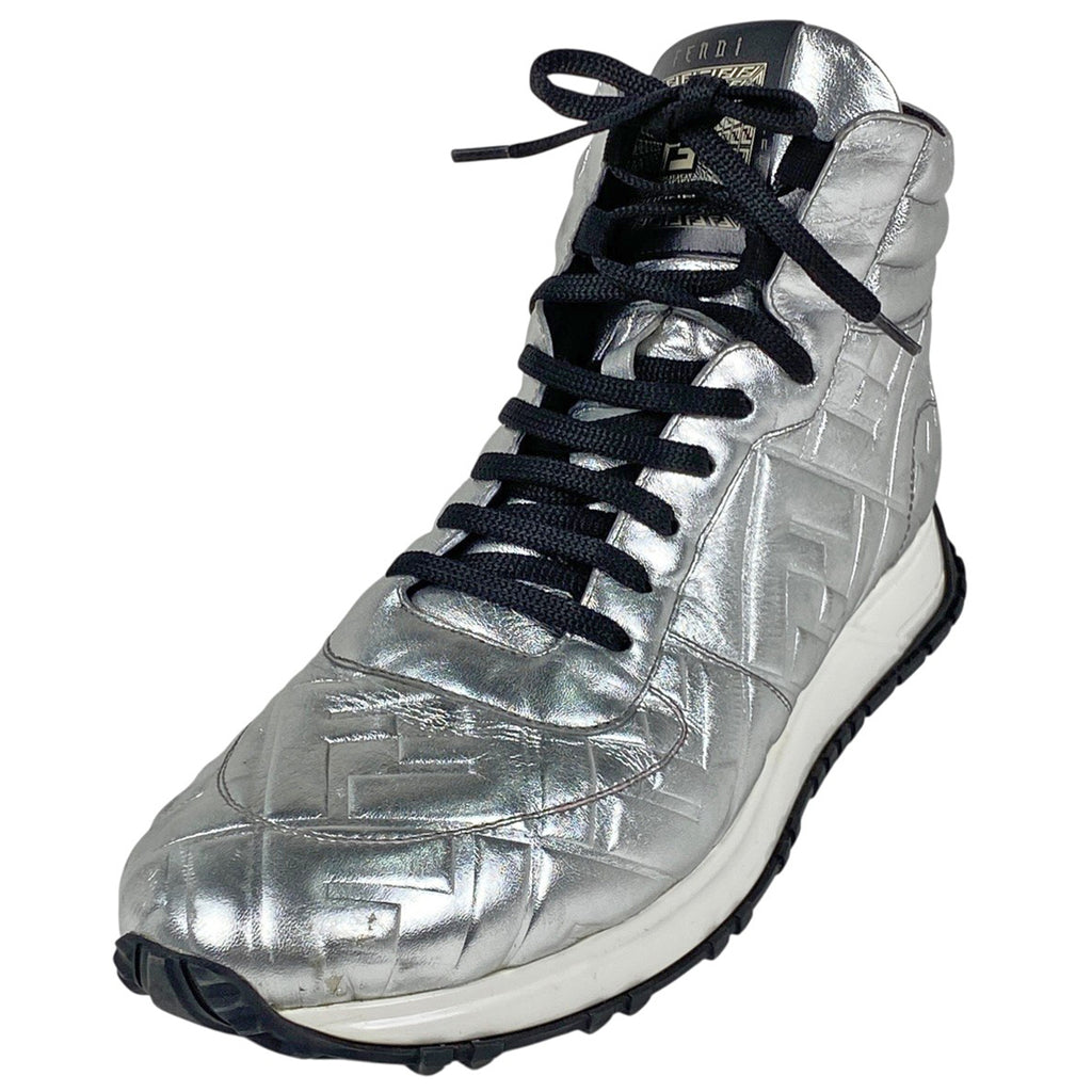 フェンディ ズッカ柄 ハイカット スニーカー 靴 スニーカー レザー シルバー メンズ 【中古】brapp