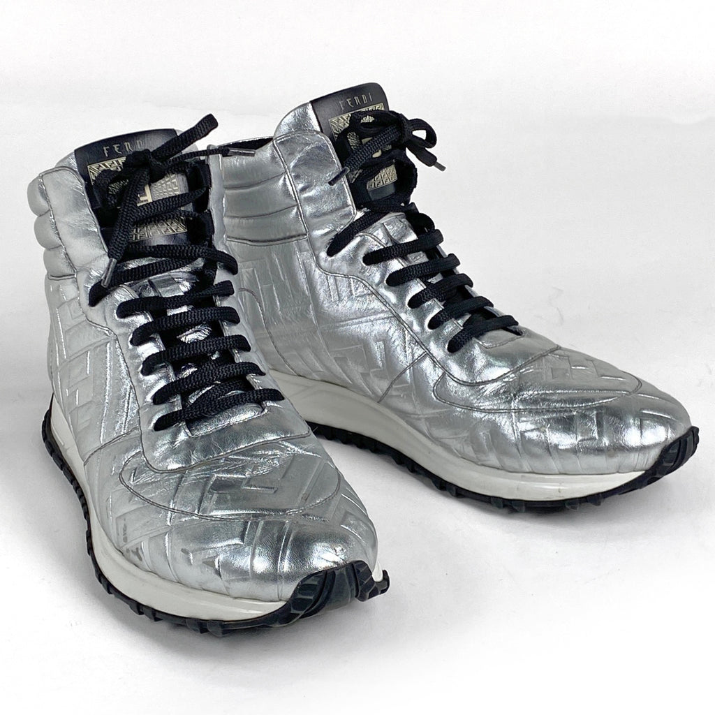 フェンディ ズッカ柄 ハイカット スニーカー 靴 スニーカー レザー シルバー メンズ 【中古】brapp