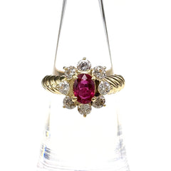 ルビー デザインリング YG イエローゴールド 指輪 メレダイヤ リング 11号 K18 ルビー ダイヤモンド レディース ノンブランドジュエリー 【中古】nbjwl