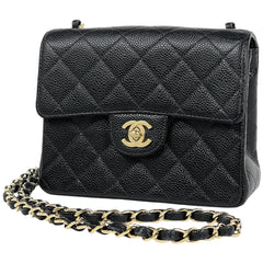 シャネル ミニ マトラッセ シングルフラップ チェーン ショルダーバッグ ココマーク ショルダーバッグ キャビアスキン ブラック A01115 レディース ブランドバッグ・小物 【中古】brbag