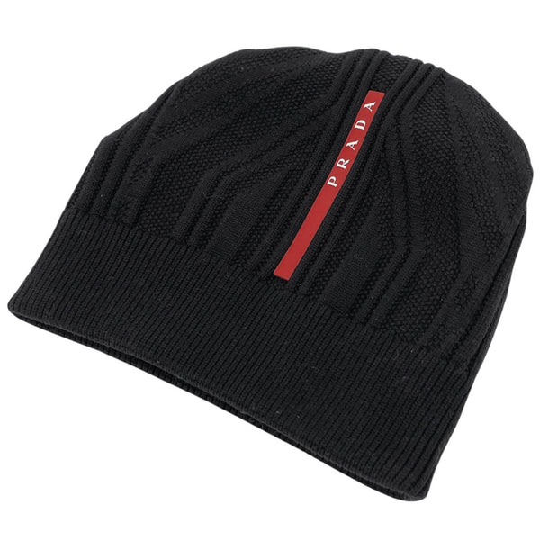 PRADA SPORT プラダ スポーツ ニット帽 ナイロン 帽子 サイズS 黒 プラダスポーツ スポーツライン キャップ ニット帽 メンズ 帽子 ニット