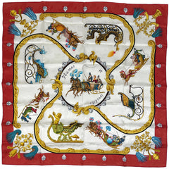 エルメス カレ 90 Plumes et Grelots 羽根飾りと鈴 スカーフ シルク レッド マルチカラー レディース ブランドバッグ・小物 【中古】brbag