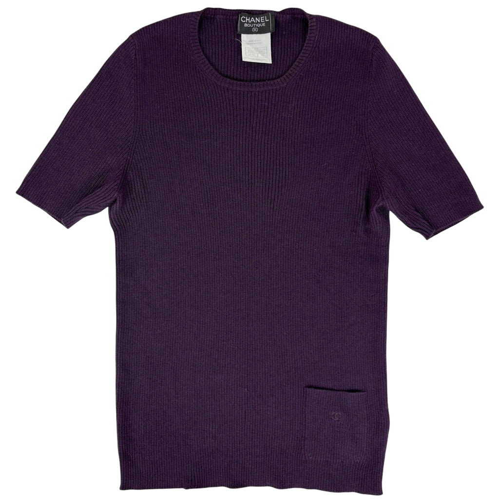 CHANEL CC 01C ロゴ　カシミヤ　半袖　ニット 38 バイセル公式】シャネル ココマーク デザイン ニット 半袖 ポケット CC