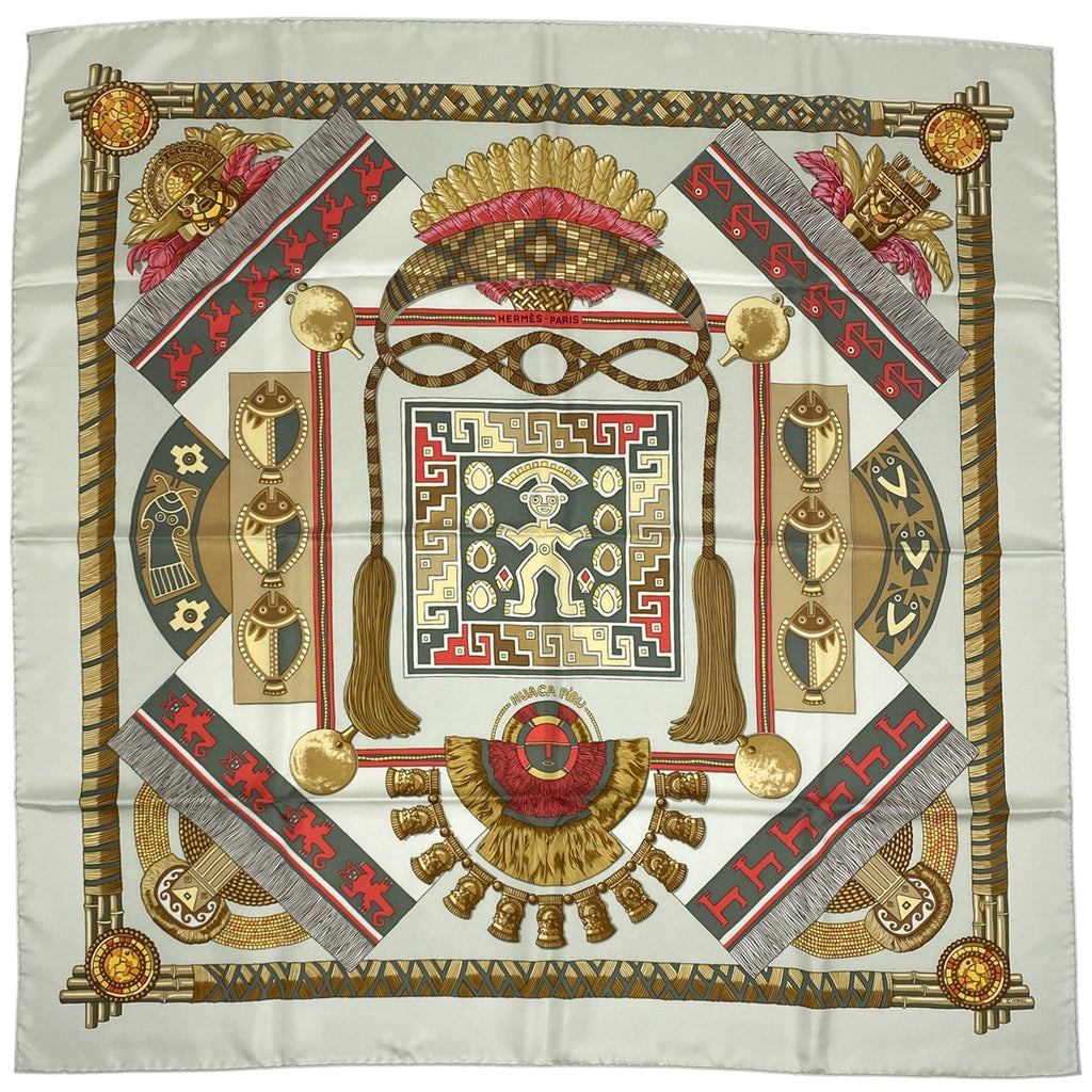 エルメス カレ 90 HUACA PIRU 神聖なるペルー スカーフ シルク ライトグリーン マルチカラー レディース 【中古】brbag