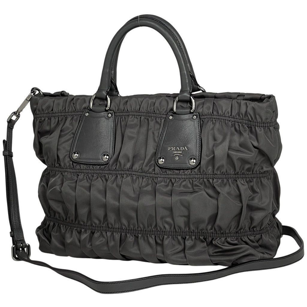 プラダ ロゴ ハンドバッグ 2WAY ショルダーバッグ ギャザー ハンドバッグ ナイロン グレー BN1496 レディース 【中古】brbag