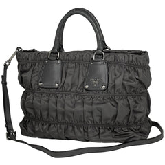プラダ ロゴ ハンドバッグ 2WAY ショルダーバッグ ギャザー ハンドバッグ ナイロン グレー BN1496 レディース 【中古】brbag