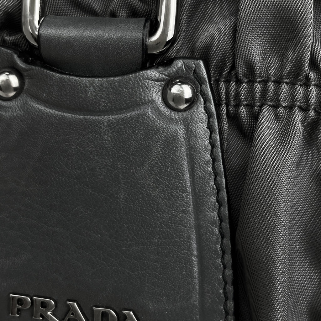 プラダ ロゴ ハンドバッグ 2WAY ショルダーバッグ ギャザー ハンドバッグ ナイロン グレー BN1496 レディース 【中古】brbag
