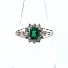 エメラルド デザインリング プラチナ メレダイヤ 指輪 リング 9号 Pt850 エメラルド ダイヤモンド レディース ノンブランドジュエリー 【中古】nbjwl