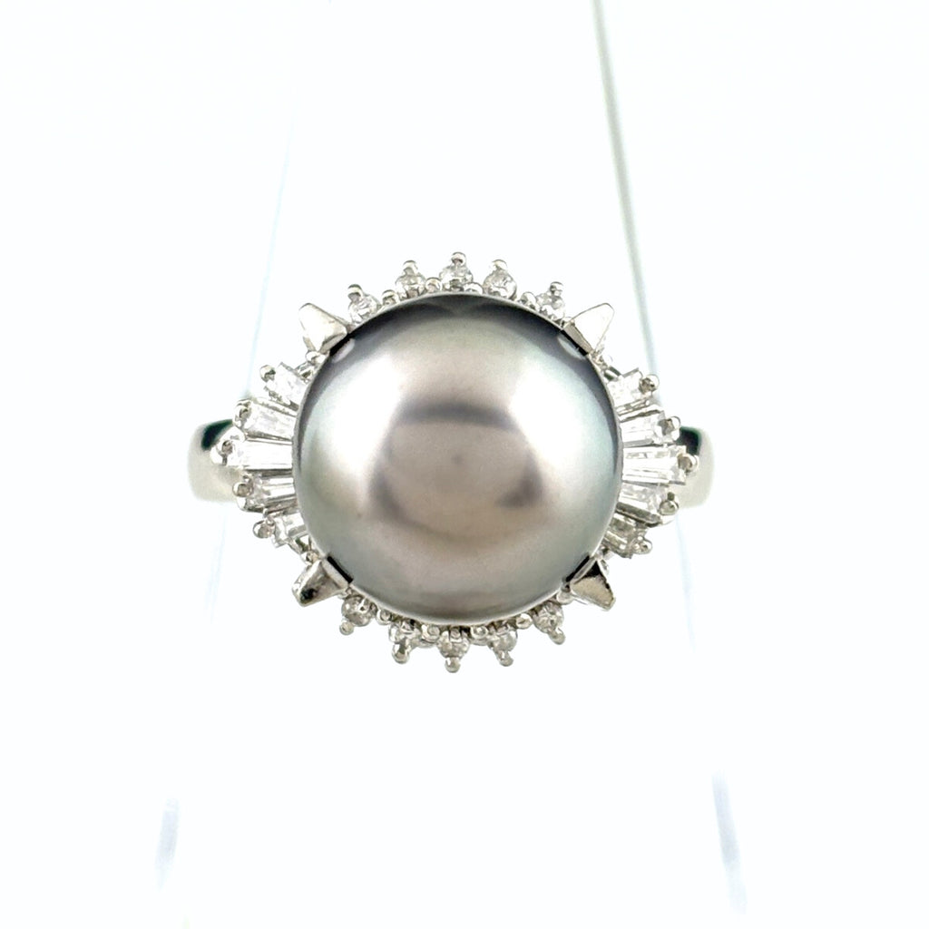 パール デザインリング プラチナ 指輪 メレダイヤ 真珠 リング 13号 Pt900 パール ダイヤモンド レディース ノンブランドジュエリー 【中古】nbjwl