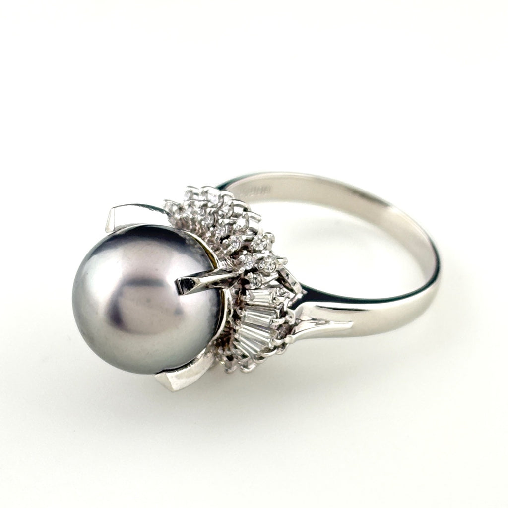 パール デザインリング プラチナ 指輪 メレダイヤ 真珠 リング 13号 Pt900 パール ダイヤモンド レディース ノンブランドジュエリー 【中古】nbjwl