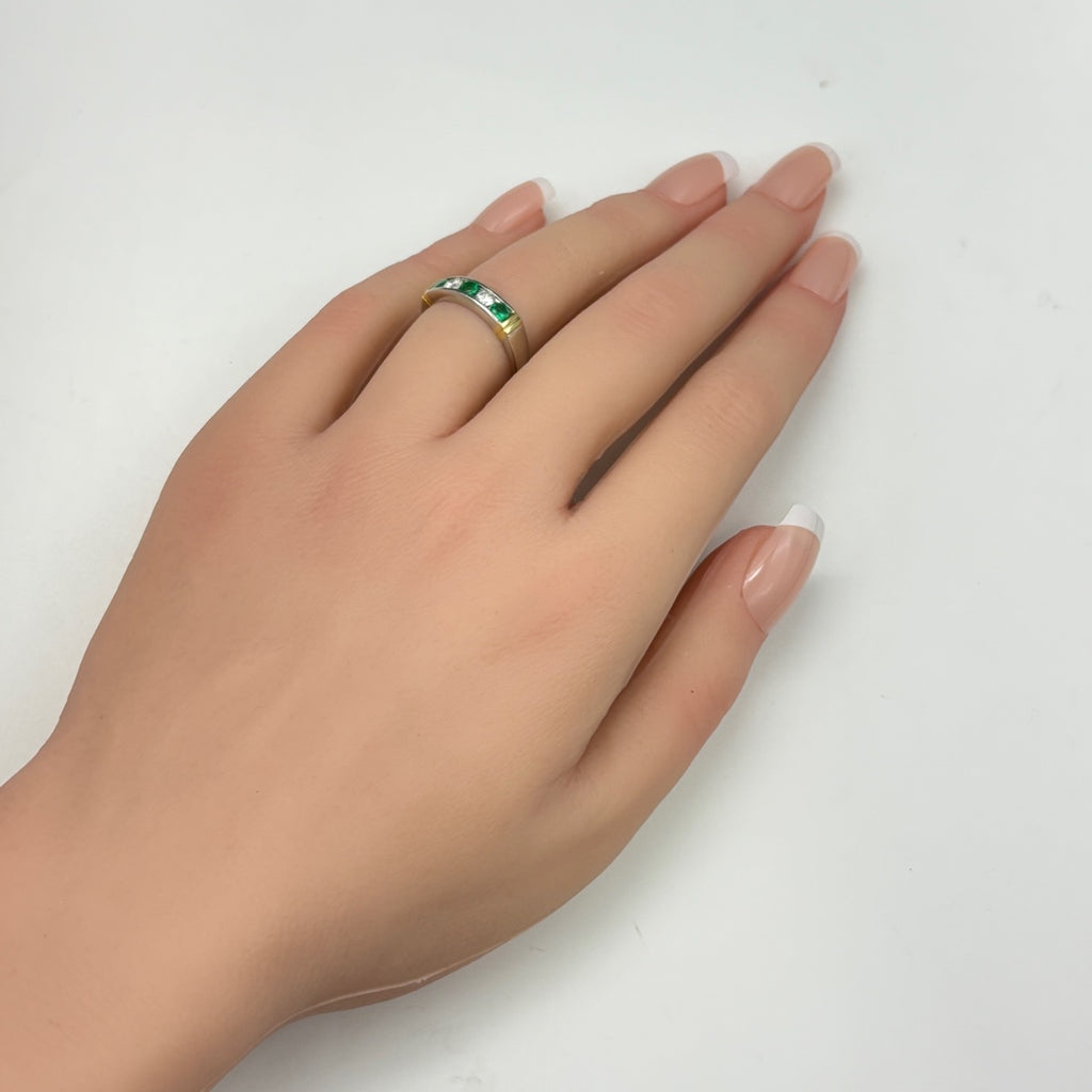 エメラルド デザインリング プラチナ YG イエローゴールド 指輪 メレダイヤ リング 11.5号 Pt900 K18 エメラルド レディース ノンブランドジュエリー 【中古】nbjwl