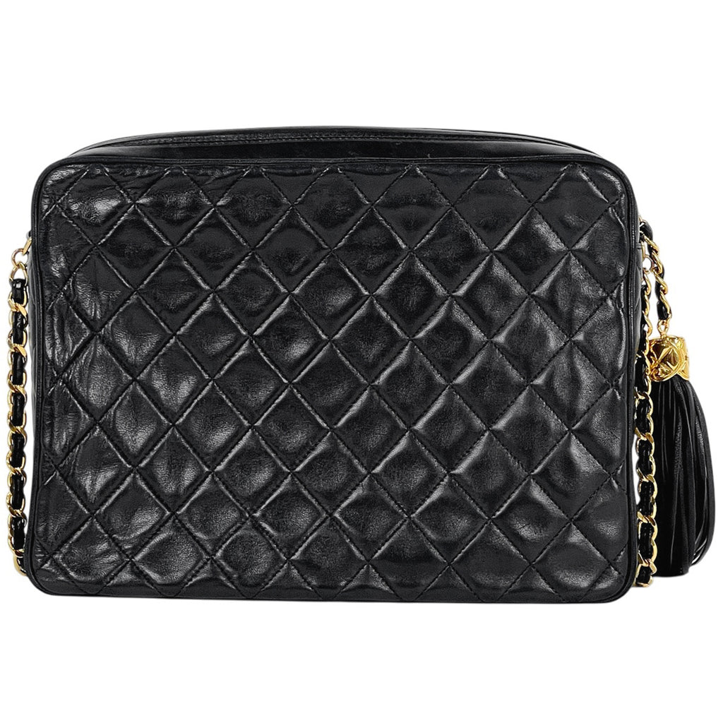 シャネル ココマーク フリンジ チェーン ショルダーバッグ マトラッセ タッセル ショルダーバッグ レザー ブラック 【中古】brbag