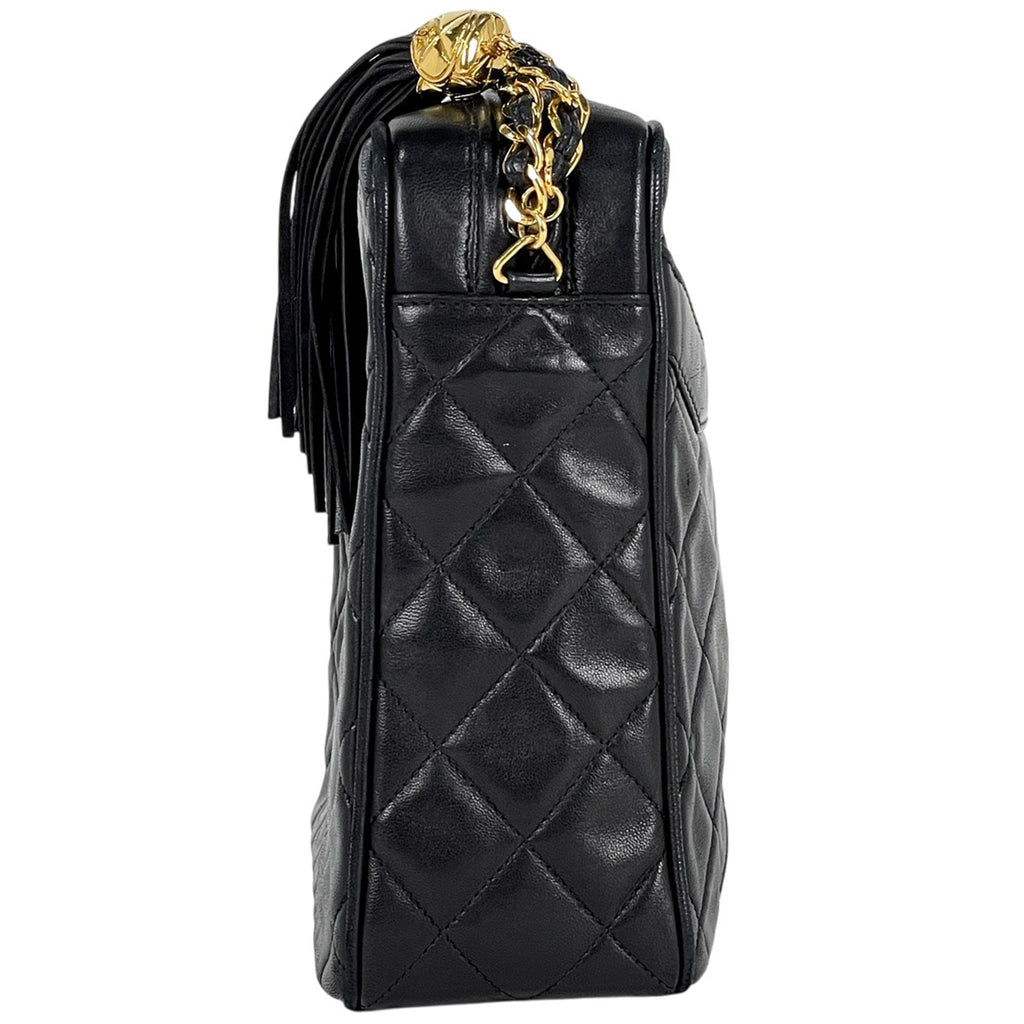 シャネル ココマーク フリンジ チェーン ショルダーバッグ マトラッセ タッセル ショルダーバッグ レザー ブラック 【中古】brbag