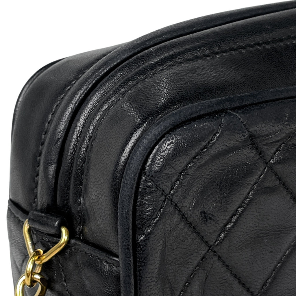 シャネル ココマーク フリンジ チェーン ショルダーバッグ マトラッセ タッセル ショルダーバッグ レザー ブラック 【中古】brbag