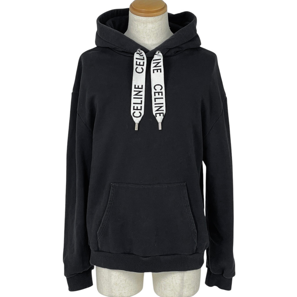 セリーヌ ルーズ フーディー ロゴ プルオーバー コットンフリース トップス パーカー ブラック メンズ 【中古】brapp