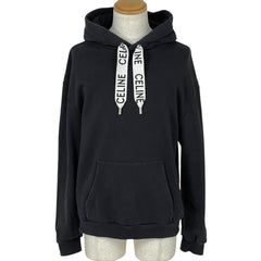 セリーヌ ルーズ フーディー ロゴ プルオーバー コットンフリース トップス パーカー ブラック メンズ 【中古】brapp