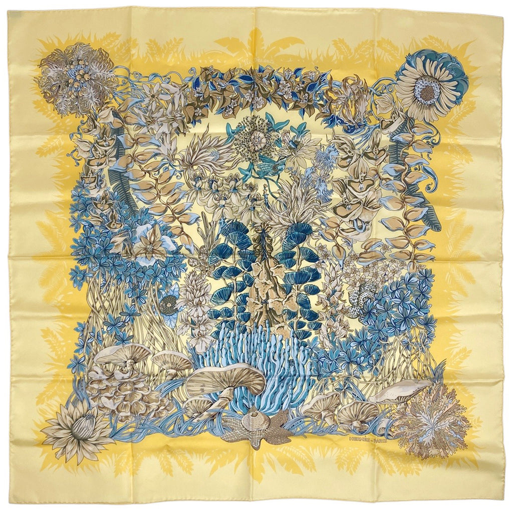 エルメス カレ 90 L‘ILE DESERTE 無人島 スカーフ シルク イエロー マルチカラー レディース 【中古】brbag