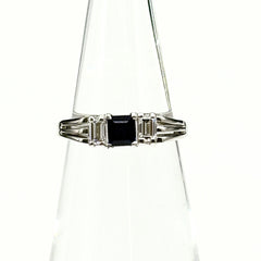 サファイア デザインリング プラチナ 指輪 メレダイヤ リング 7.5号 Pt900 サファイア ダイヤモンド レディース ノンブランドジュエリー 【中古】nbjwl