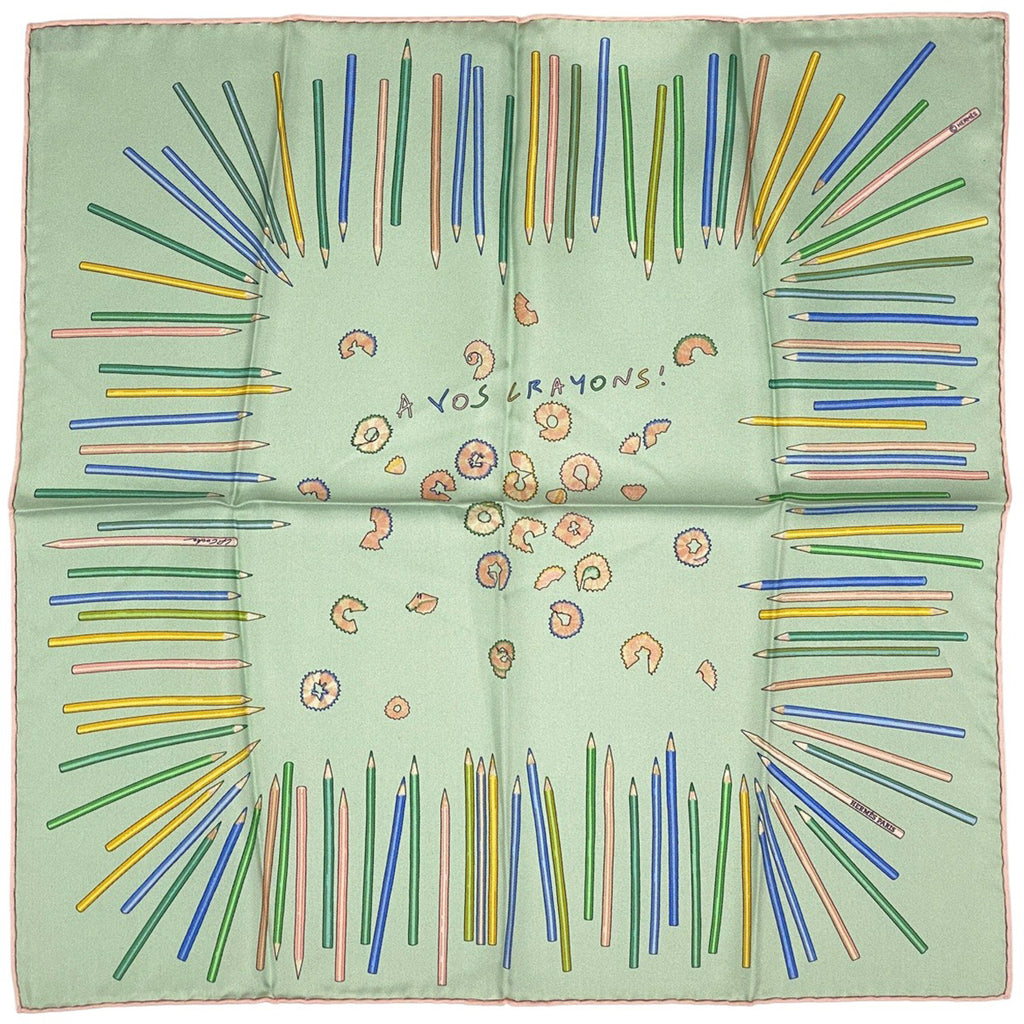 エルメス プチカレ A VOS CRAYONS さぁ 色鉛筆を出して スカーフ シルク グリーン マルチカラー レディース 【中古】brbag