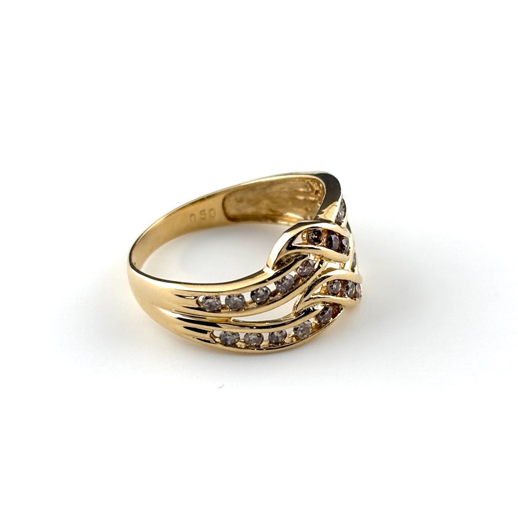 メレダイヤ デザインリング YG イエローゴールド 指輪 リング 13号 K18 ダイヤモンド レディース ノンブランドジュエリー 【中古】nbjwl