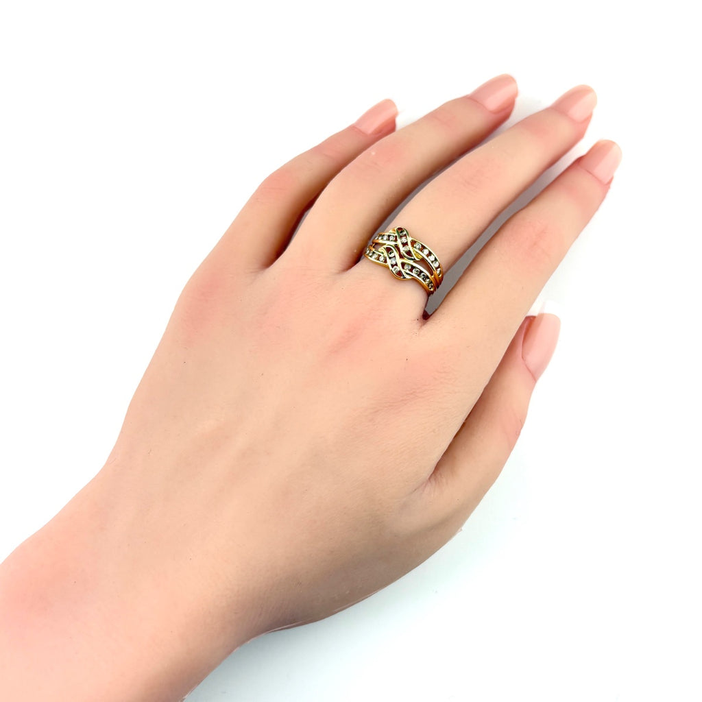 メレダイヤ デザインリング YG イエローゴールド 指輪 リング 13号 K18 ダイヤモンド レディース ノンブランドジュエリー 【中古】nbjwl