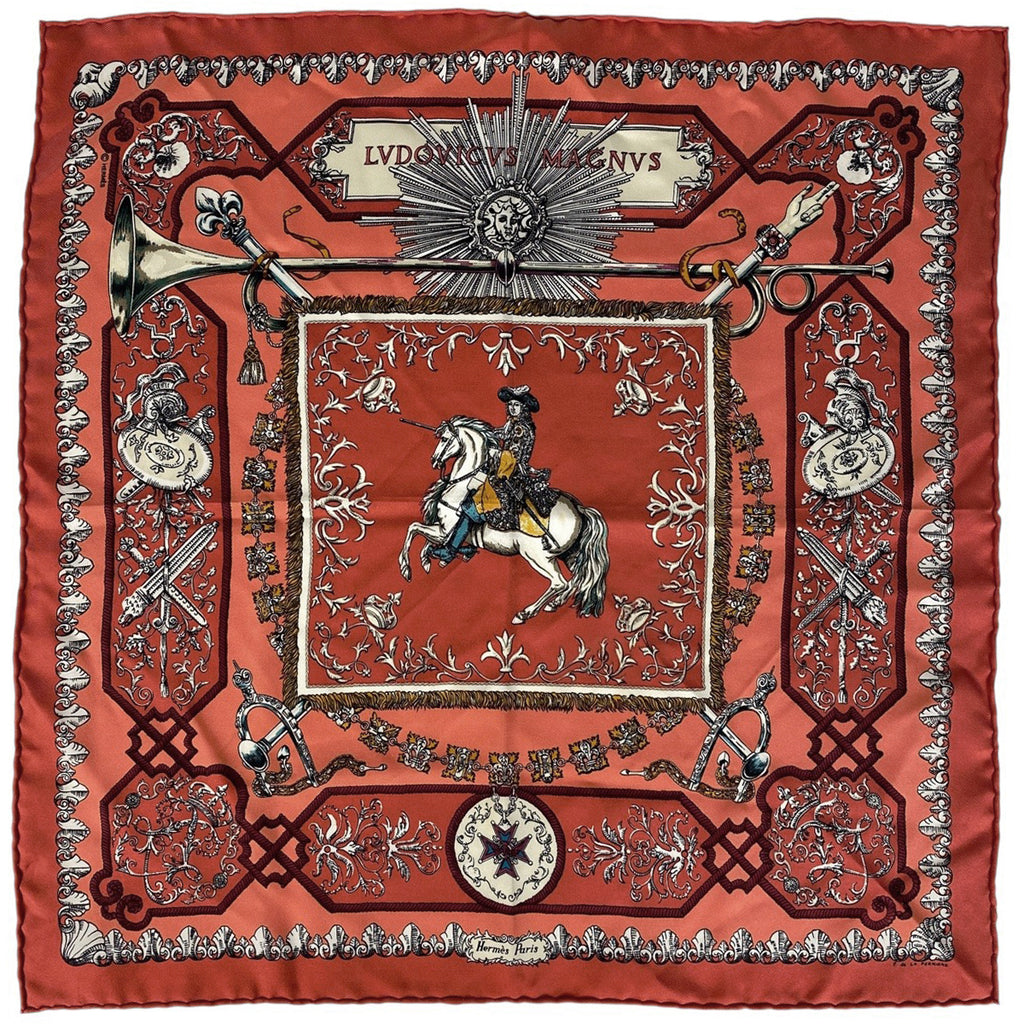 エルメス プチ カレ LVDOVICVS MAGNVS 白い馬に跨ったルイ14世 スカーフ シルク レッド マルチカラー レディース 【中古】brbag