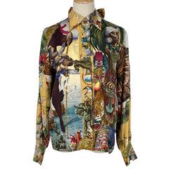 エルメス スカーフ柄 長袖シャツ TEXAS WILDLIFE テキサス動植物図鑑 リボン トップス 長袖シャツ 絹 ベージュ マルチカラー レディース 【中古】brapp