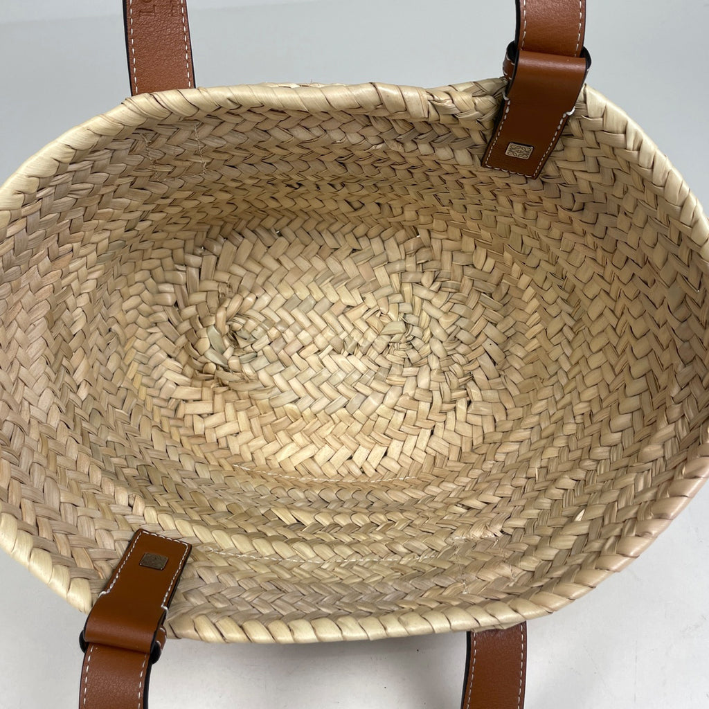ロエベ バスケットバッグ スモール かごバッグ アナグラム ヤシの葉 ハンドバッグ ラフィア ナチュラル レディース 【中古】brbag