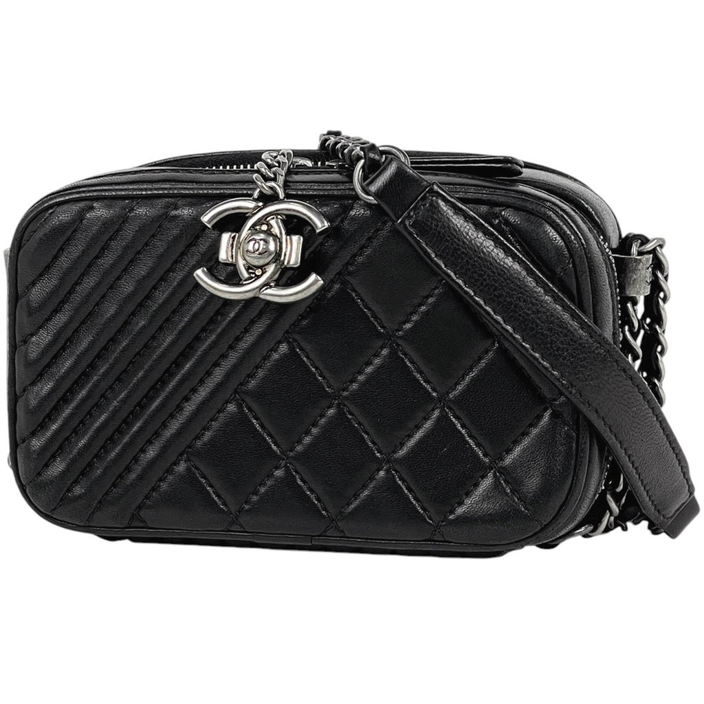 シャネル ココボーイ チェーン ショルダーバッグ マトラッセ カメラバッグ ショルダーバッグ レザー ブラック レディース 【中古】brbag