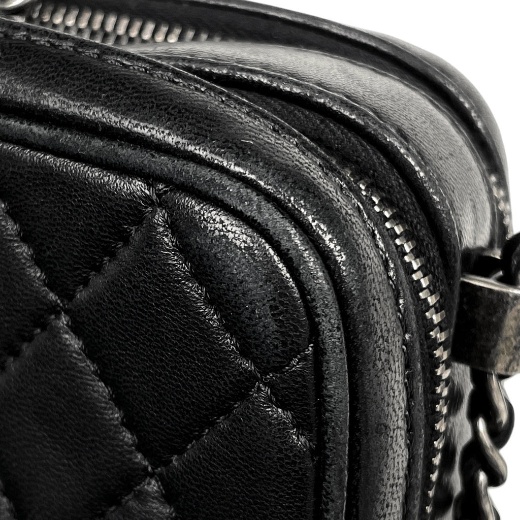 シャネル ココボーイ チェーン ショルダーバッグ マトラッセ カメラバッグ ショルダーバッグ レザー ブラック レディース 【中古】brbag