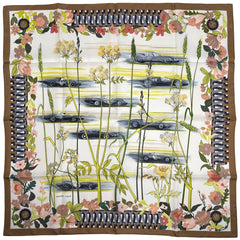 エルメス カレ 90 LES BOLIDES RACE CARS レースカー スカーフ シルク ホワイト ブラウン マルチカラー レディース 【中古】brbag