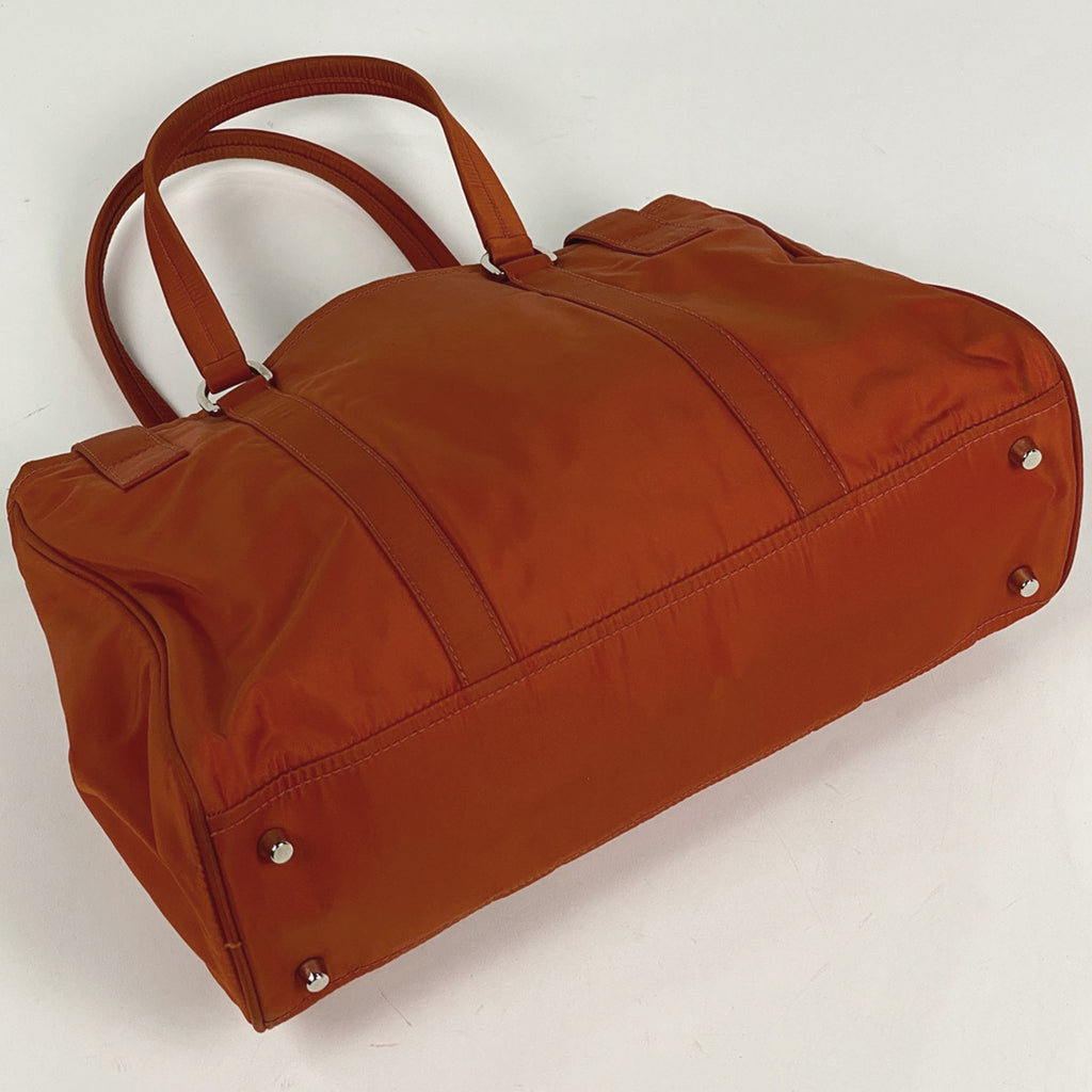 プラダ ロゴプレート トートバッグ ハンドバッグ トートバッグ ナイロン オレンジ レディース 【中古】brbag