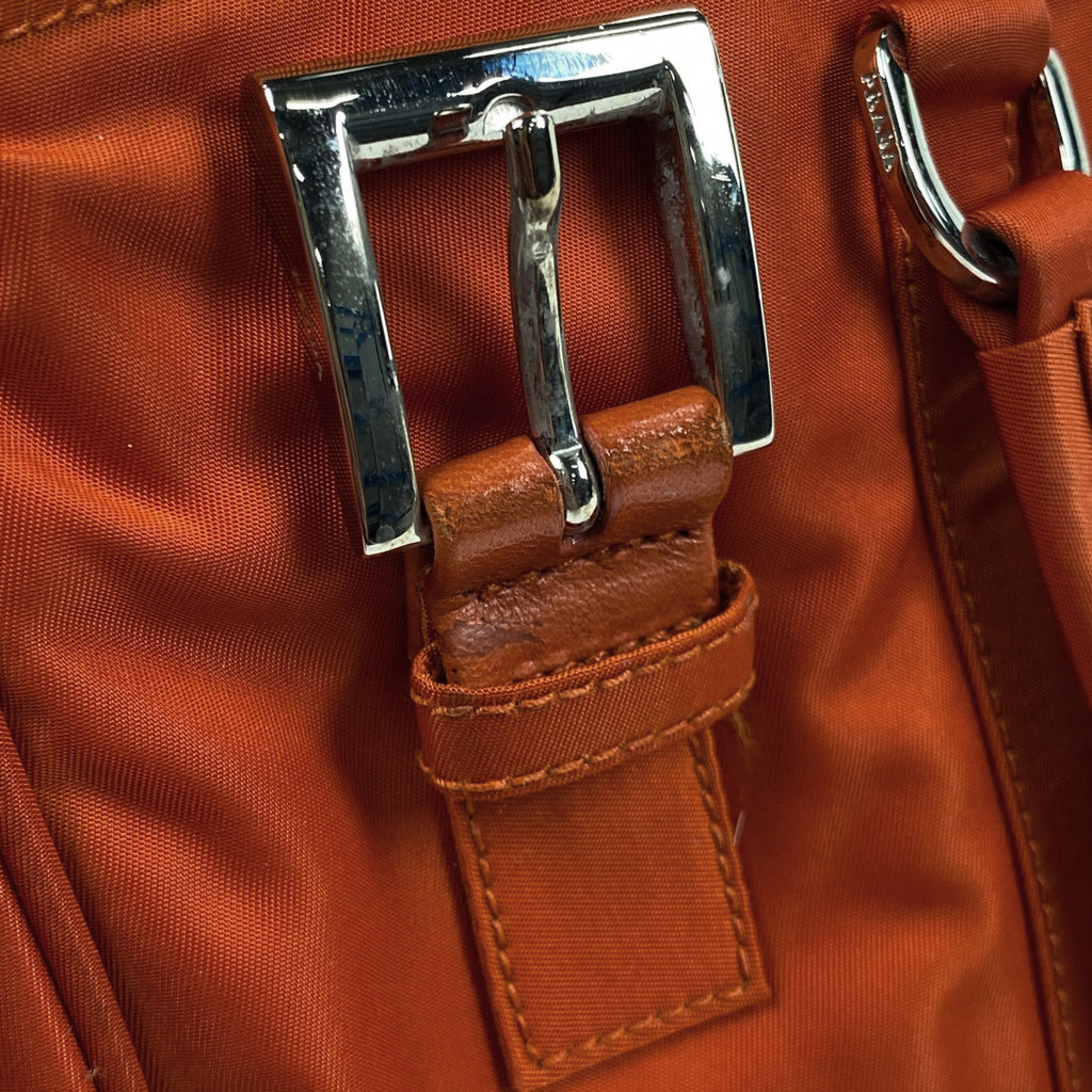 プラダ ロゴプレート トートバッグ ハンドバッグ トートバッグ ナイロン オレンジ レディース 【中古】brbag