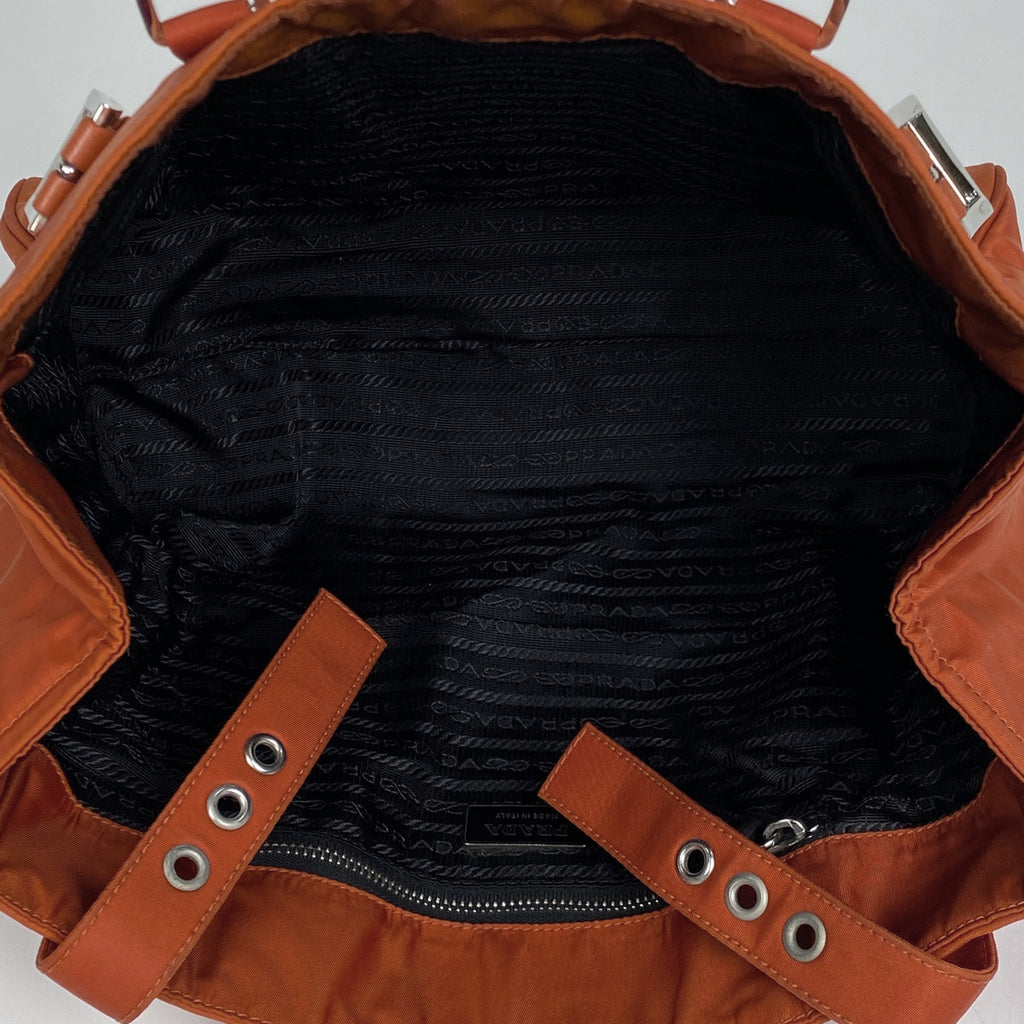 プラダ ロゴプレート トートバッグ ハンドバッグ トートバッグ ナイロン オレンジ レディース 【中古】brbag