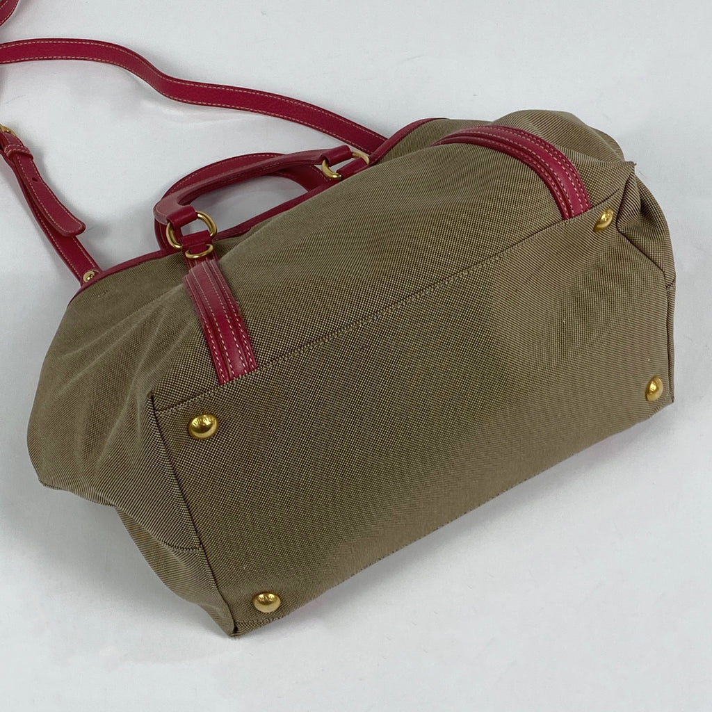 プラダ ロゴ ジャガード ハンドバッグ 2WAY ショルダーバッグ リボン ハンドバッグ キャンバス ブラウン レディース 【中古】brbag