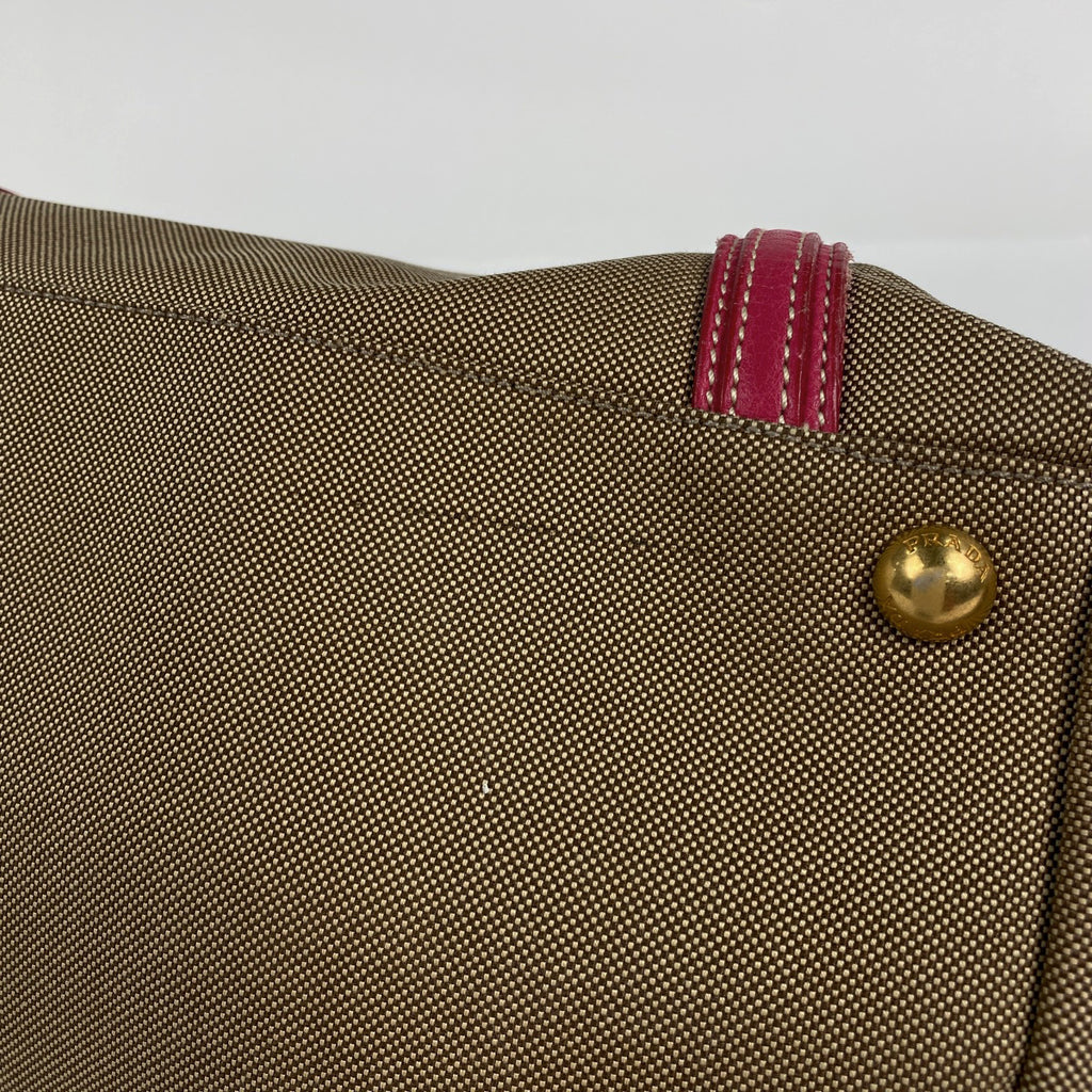 プラダ ロゴ ジャガード ハンドバッグ 2WAY ショルダーバッグ リボン ハンドバッグ キャンバス ブラウン レディース 【中古】brbag