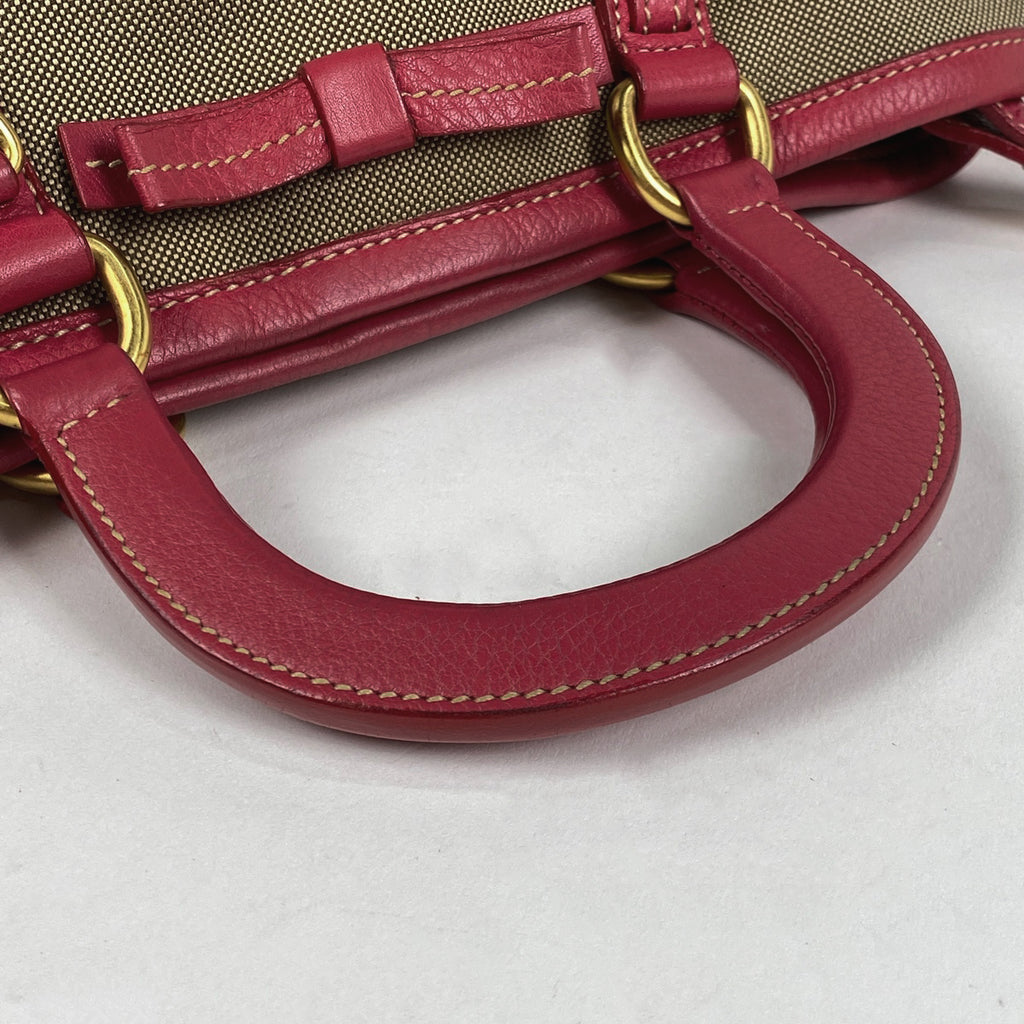 プラダ ロゴ ジャガード ハンドバッグ 2WAY ショルダーバッグ リボン ハンドバッグ キャンバス ブラウン レディース 【中古】brbag