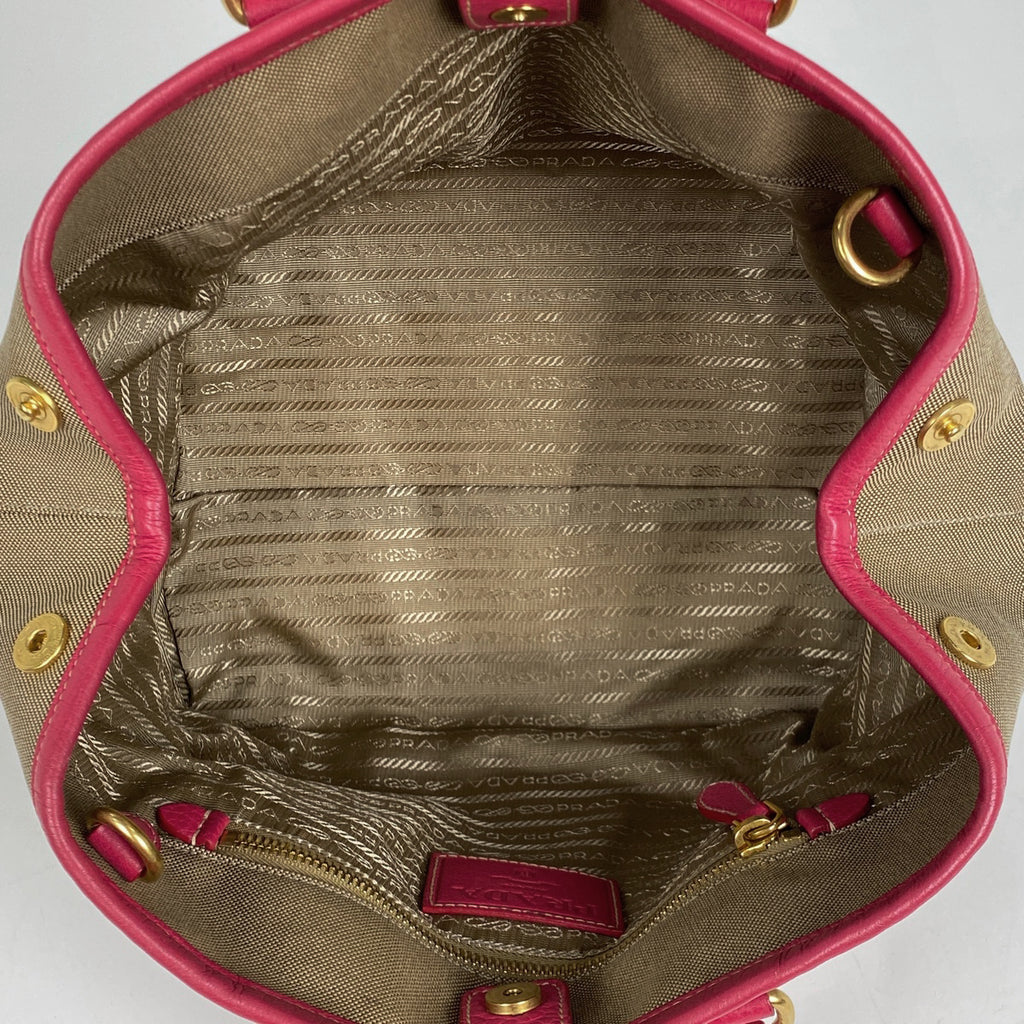 プラダ ロゴ ジャガード ハンドバッグ 2WAY ショルダーバッグ リボン ハンドバッグ キャンバス ブラウン レディース 【中古】brbag