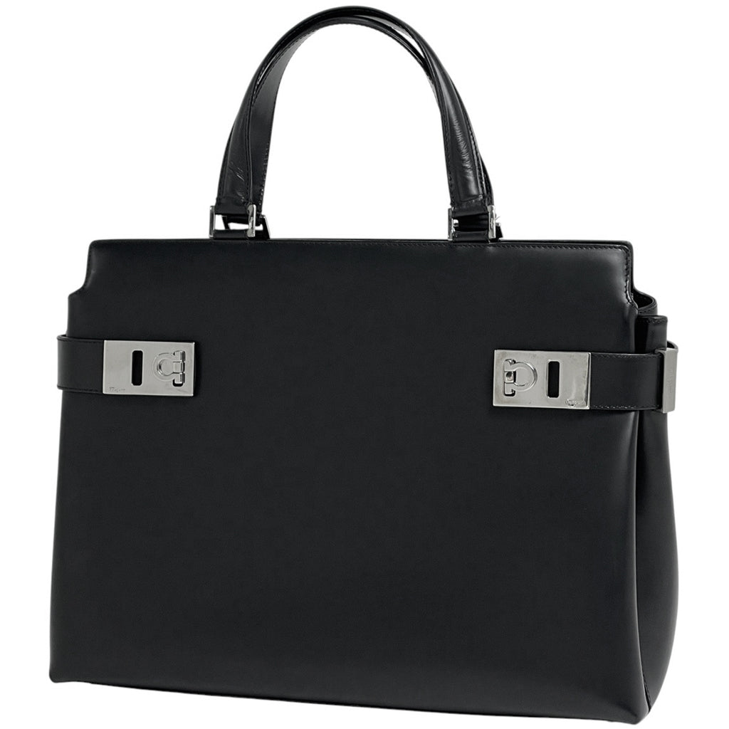 サルヴァトーレフェラガモ ガンチーニ ハンドバッグ ビジネスバッグ 手提げ ハンドバッグ レザー ブラック レディース 【中古】brbag