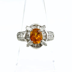 ゴールデンサファイア デザインリング プラチナ 指輪 メレダイヤ リング 15.5号 Pt900 ゴールデンサファイア レディース ノンブランドジュエリー 【中古】nbjwl