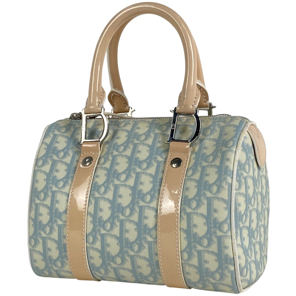 クリスチャンディオール ロゴ ハンドバッグ ミニボストンバッグ トロッター エナメル ハンドバッグ コーティングキャンバス ブルー レディース 【中古】brbag