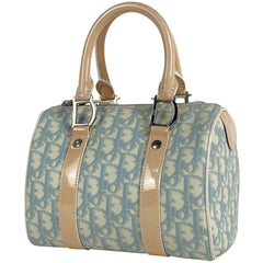 クリスチャンディオール ロゴ ハンドバッグ ミニボストンバッグ トロッター エナメル ハンドバッグ コーティングキャンバス ブルー レディース 【中古】brbag