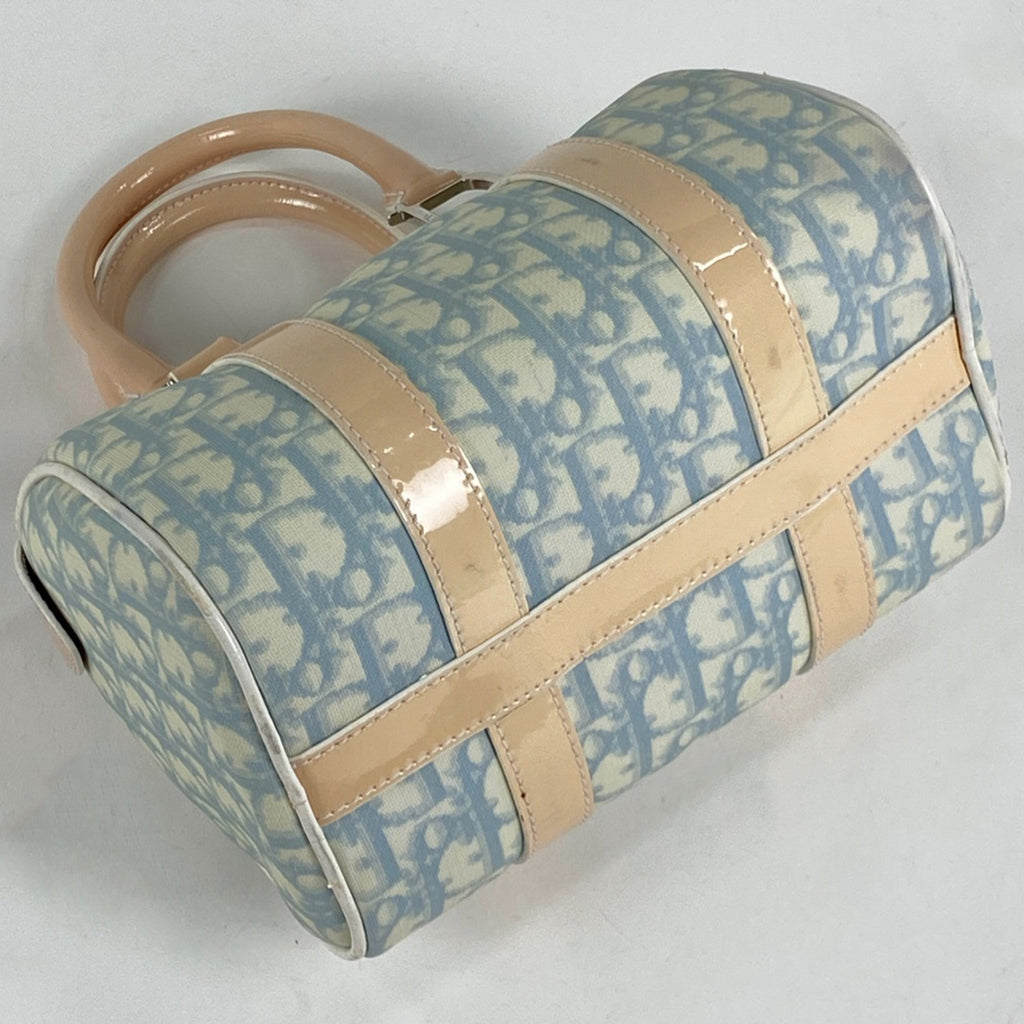 クリスチャンディオール ロゴ ハンドバッグ ミニボストンバッグ トロッター エナメル ハンドバッグ コーティングキャンバス ブルー レディース 【中古】brbag