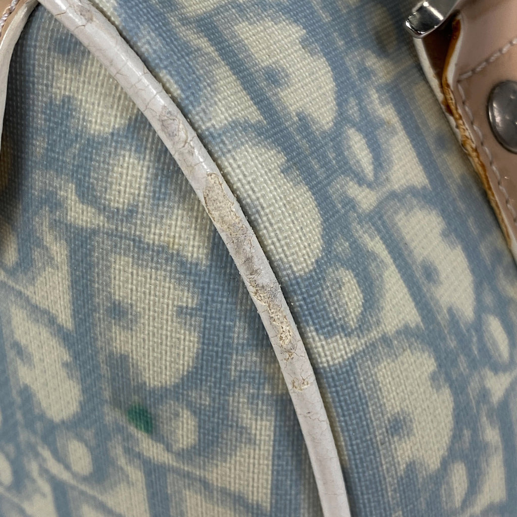 クリスチャンディオール ロゴ ハンドバッグ ミニボストンバッグ トロッター エナメル ハンドバッグ コーティングキャンバス ブルー レディース 【中古】brbag