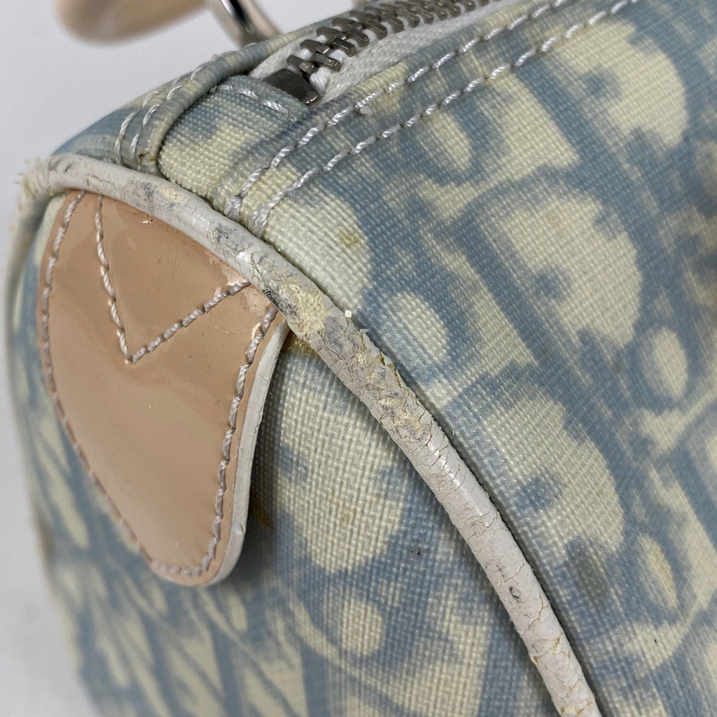 クリスチャンディオール ロゴ ハンドバッグ ミニボストンバッグ トロッター エナメル ハンドバッグ コーティングキャンバス ブルー レディース 【中古】brbag