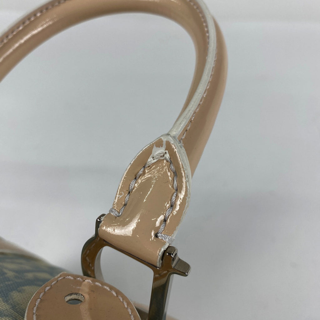 クリスチャンディオール ロゴ ハンドバッグ ミニボストンバッグ トロッター エナメル ハンドバッグ コーティングキャンバス ブルー レディース 【中古】brbag